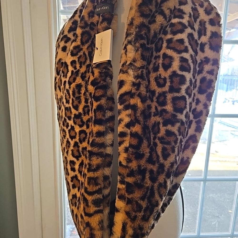 Calvin Klein Animal Print Faux Fur Infinity Scarf NWT